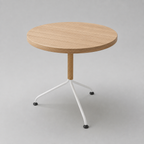 Mesa de comedor Medusa redonda de Tucurinca en roble natural con estructura almendra y tejido sólido beige
