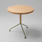 Mesa de comedor Medusa redonda de Tucurinca en roble natural con estructura verde oliva y tejido sólido beige